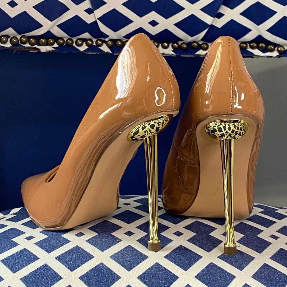 Cognac brown gold pointed classic high heel pumps sz 10 - Picture 4 of 8